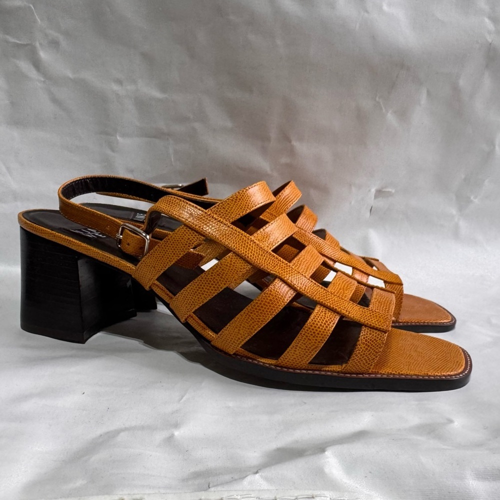 Nine West // Mustard yellow orange faux leather Strappy Sandals size 9